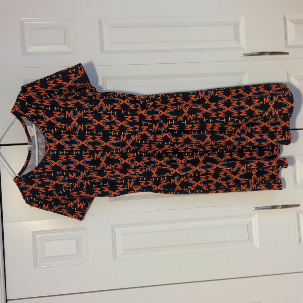 LuLaRoe Amelia Dress with pockets and zipper navy, orange, teal 3x